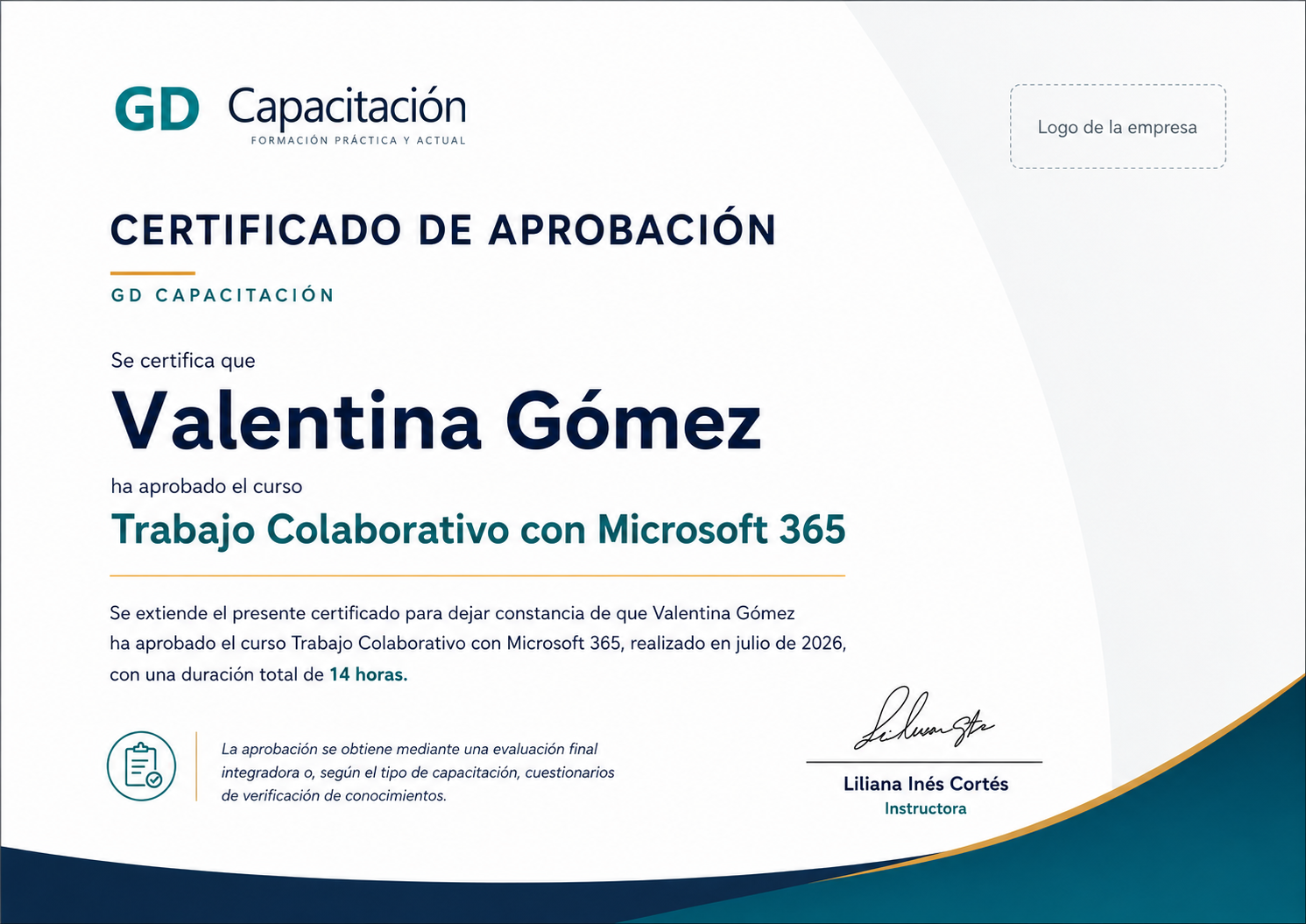 Modelo de certificado de aprobación de GD Capacitación