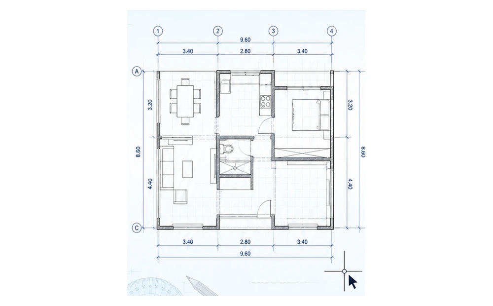 Plano técnico utilizado como referencia para cursos de AutoCAD
