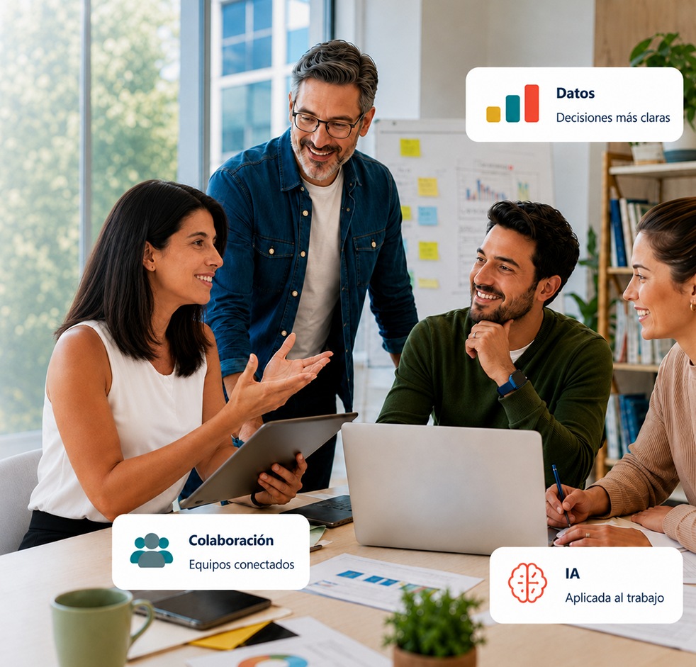 Equipo participando en una capacitación práctica con tecnología