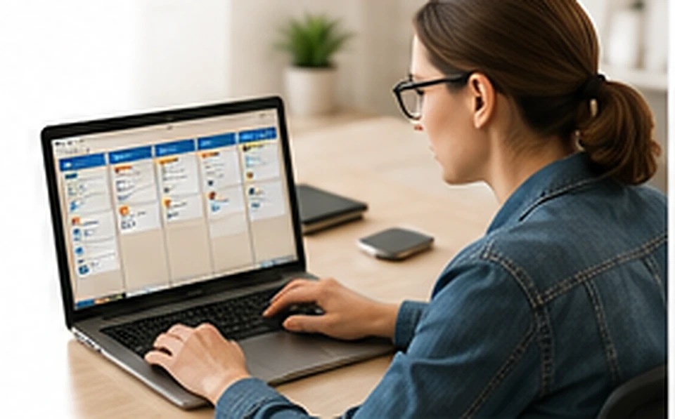 Equipo organizando tareas en un tablero Kanban desde una computadora